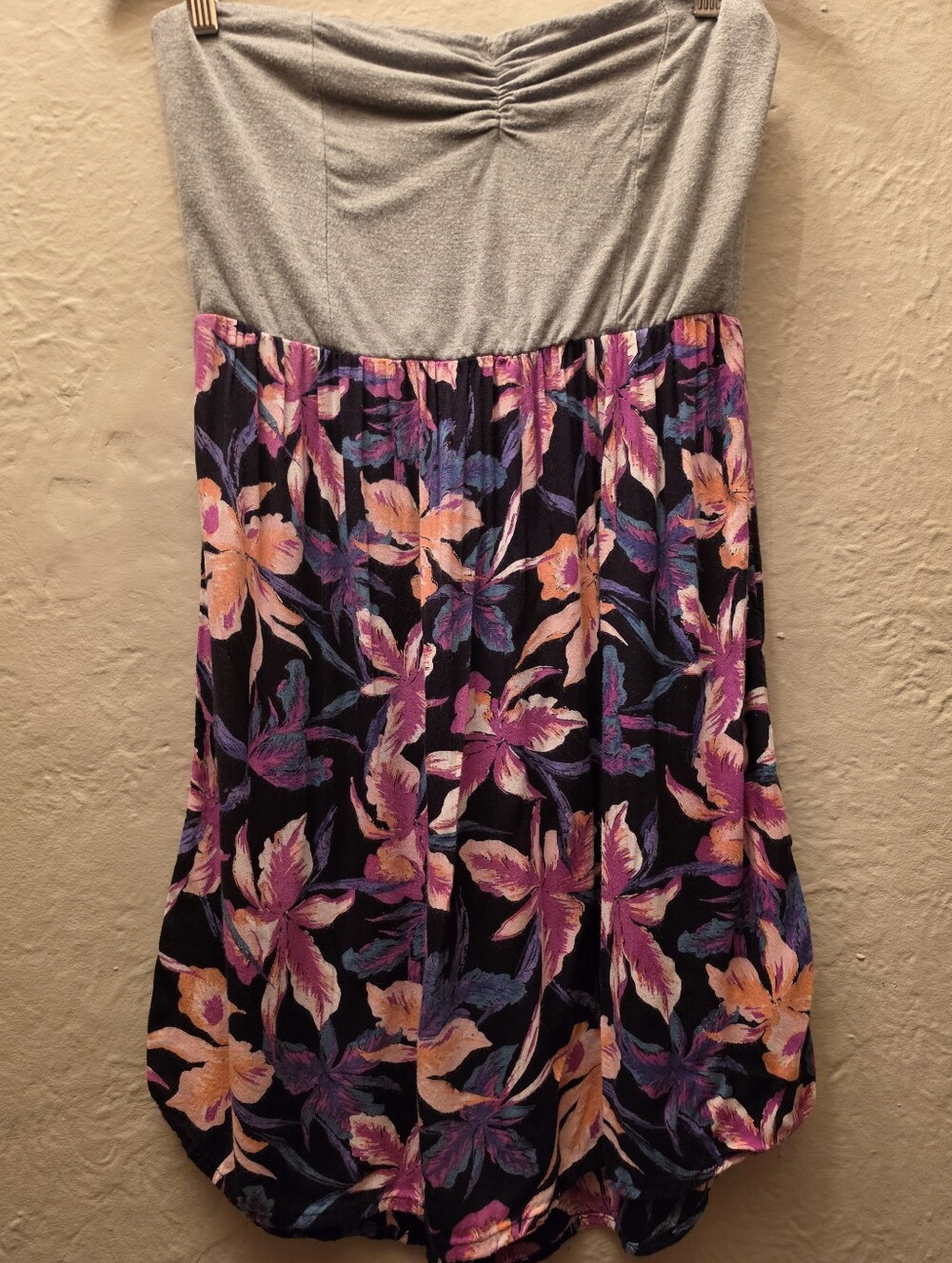 Roxy Strapless Floral Tube Dress XL Optional Strap Loops Beach Cover Up
